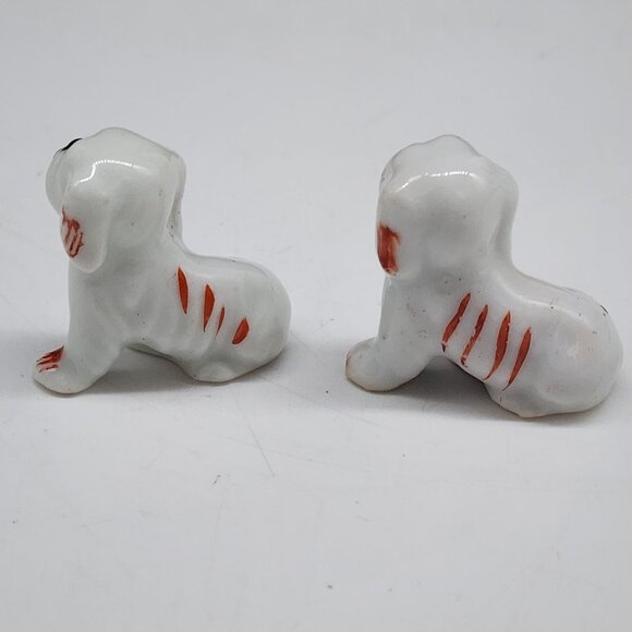 Vintage Ceramic Bulldog Dog Figurines With Red Accent Made In Japan - Picture 4 of 6